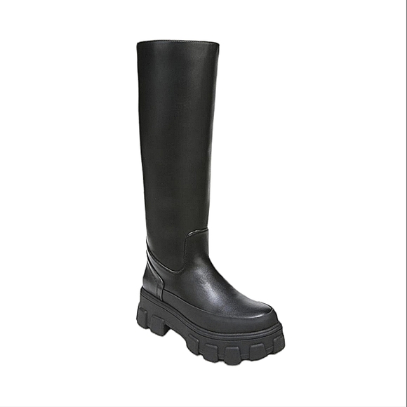 CIRCUS BY SAM EDELMAN Dollie Faux Leather Chunky Black Platform Knee High Boots - Picture 1 of 9